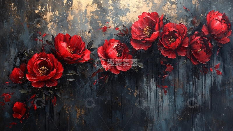 高清大图下载【趣麦麦图】红色花朵油画风格