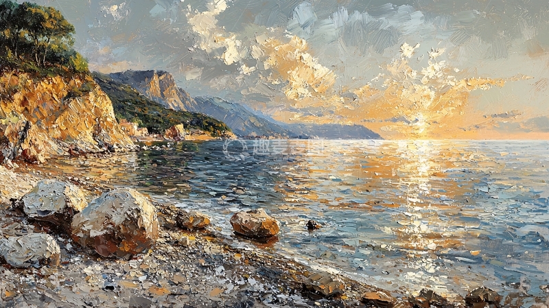 高清大图下载【趣麦麦图】海岸线日落风景