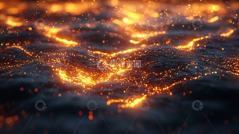 高清大图下载【趣麦麦图】熔岩般的金色光芒在黑色背景上流动