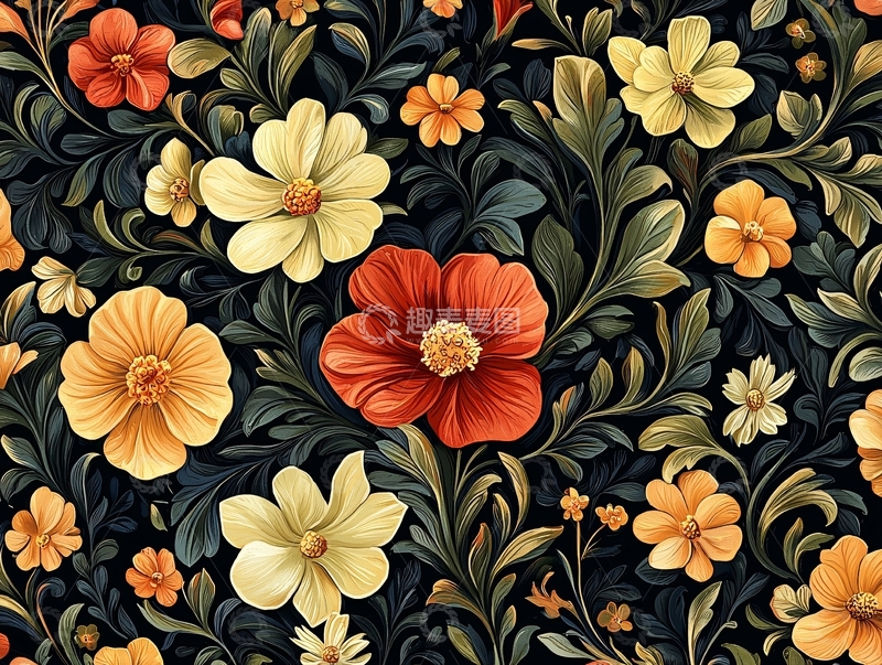 高清大图下载【趣麦麦图】复古花卉图案背景