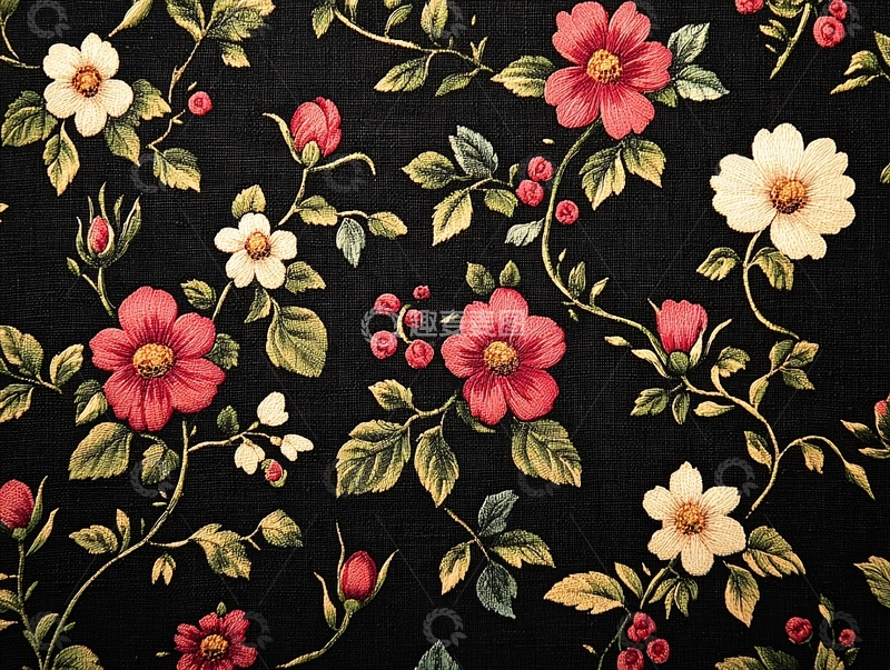 高清大图下载【趣麦麦图】红白花朵黑色底纹