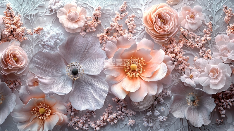 高清大图下载【趣麦麦图】粉色白色花朵装饰背景