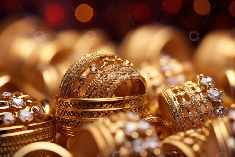 高清大图下载【趣麦麦图】一堆璀璨的黄金钻戒