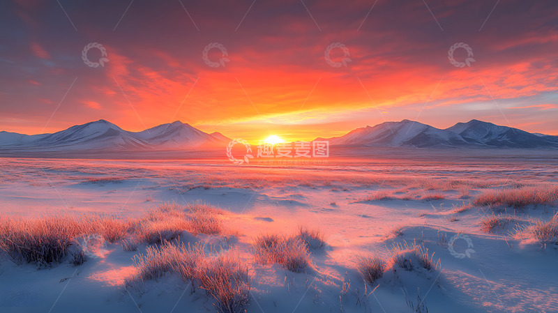 高清大图下载【趣麦麦图】戈壁上的日落
