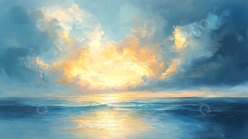 高清大图下载【趣麦麦图】宁静海面上的日出云彩