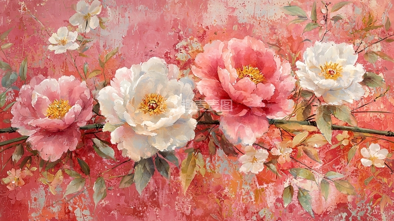 高清大图下载【趣麦麦图】粉色背景下的盛开花朵