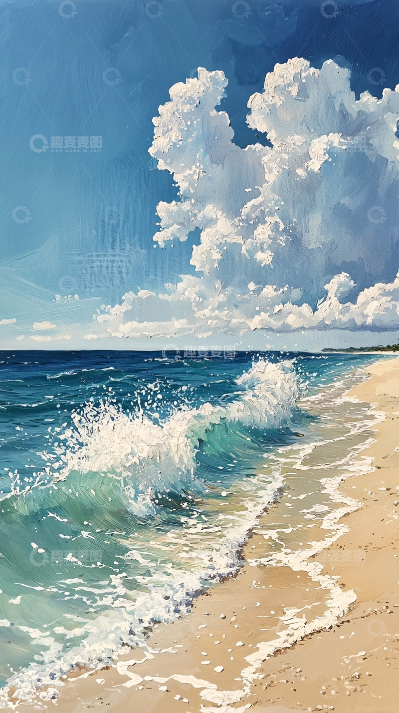 高清大图下载【趣麦麦图】海边浪花沙滩晴空万里