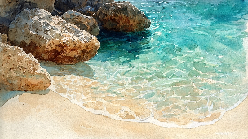 高清大图下载【趣麦麦图】海滩岩石清澈海水