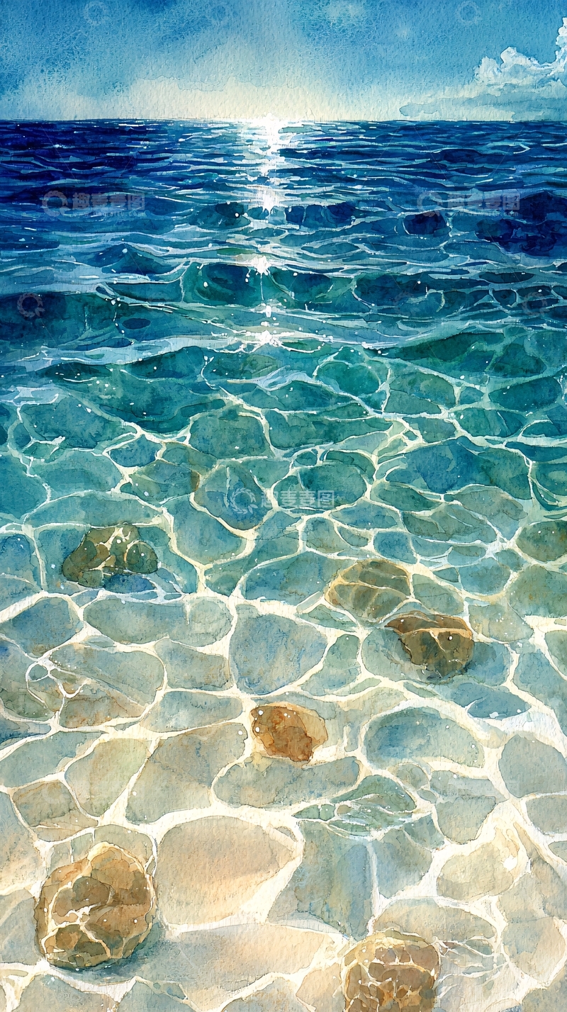 高清大图下载【趣麦麦图】阳光洒在清澈的海面上