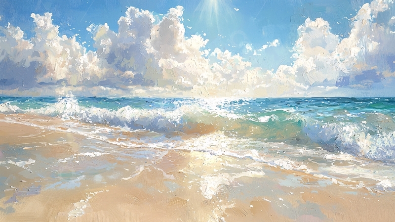 高清大图下载【趣麦麦图】阳光沙滩海浪白云