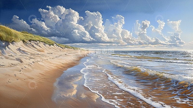 高清大图下载【趣麦麦图】海边沙滩与云朵