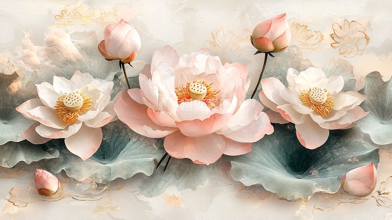 高清大图下载【趣麦麦图】-淡粉色莲花静物