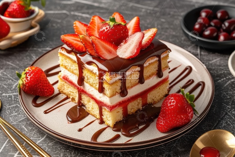 高清大图下载【趣麦麦图】一盘草莓巧克力蛋糕