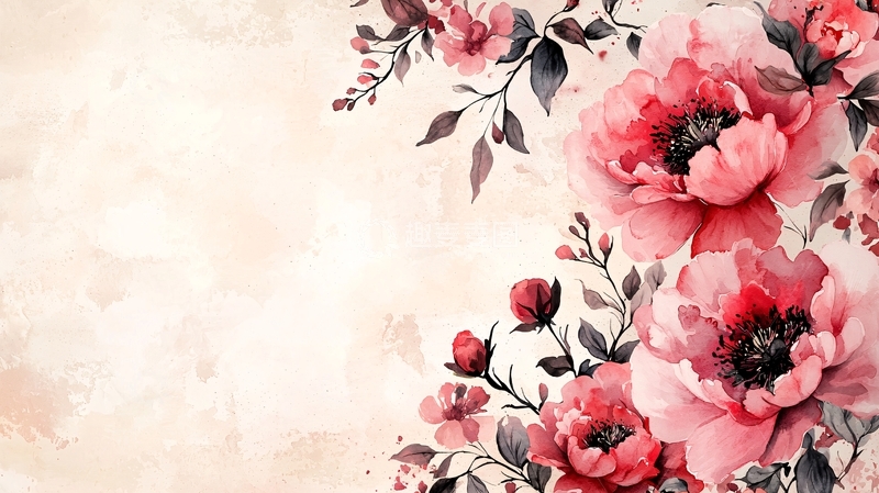 高清大图下载【趣麦麦图】粉色花卉水彩画