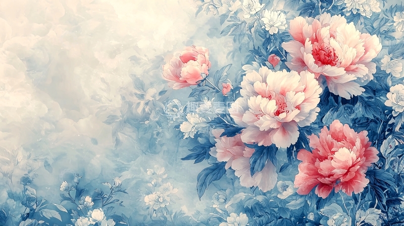 高清大图下载【趣麦麦图】水墨风牡丹花卉清新淡雅