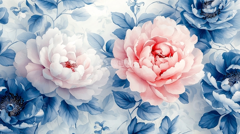 高清大图下载【趣麦麦图】粉色蓝色花朵