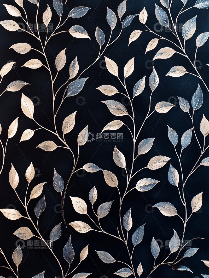 高清大图下载【趣麦麦图】深色背景上的树叶图案