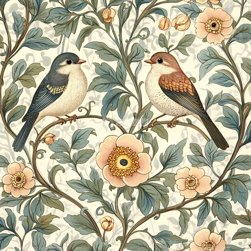 高清大图下载【趣麦麦图】鸟与花卉的复古图案