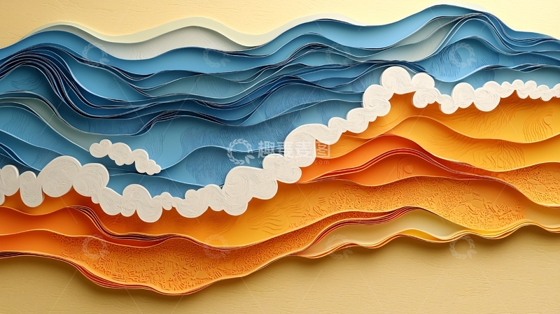 高清大图下载【趣麦麦图】纸艺海浪沙滩