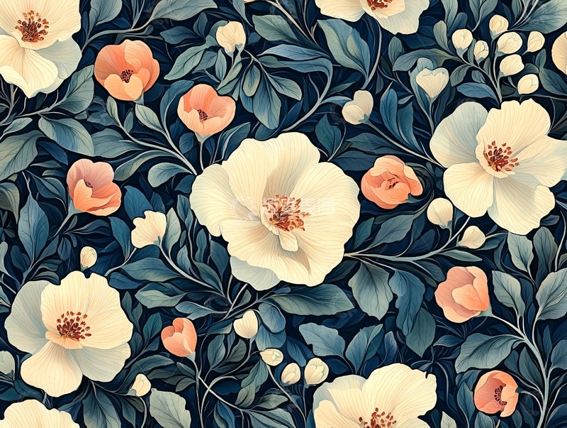 白色花朵与绿色叶子