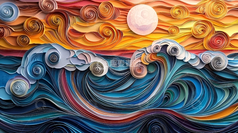 高清大图下载【趣麦麦图】纸艺卷曲的海浪