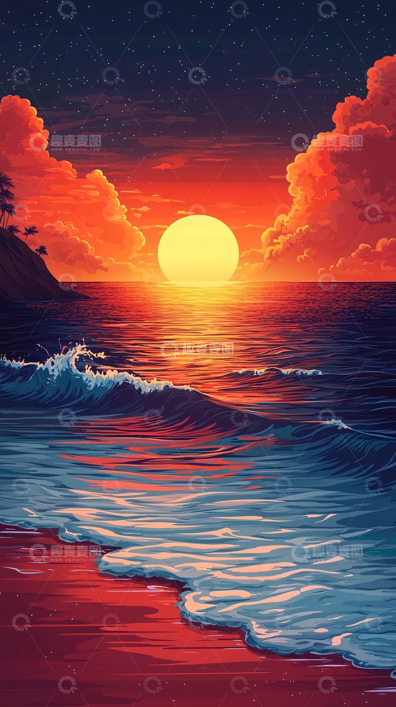 高清大图下载【趣麦麦图】壮丽的海上日落