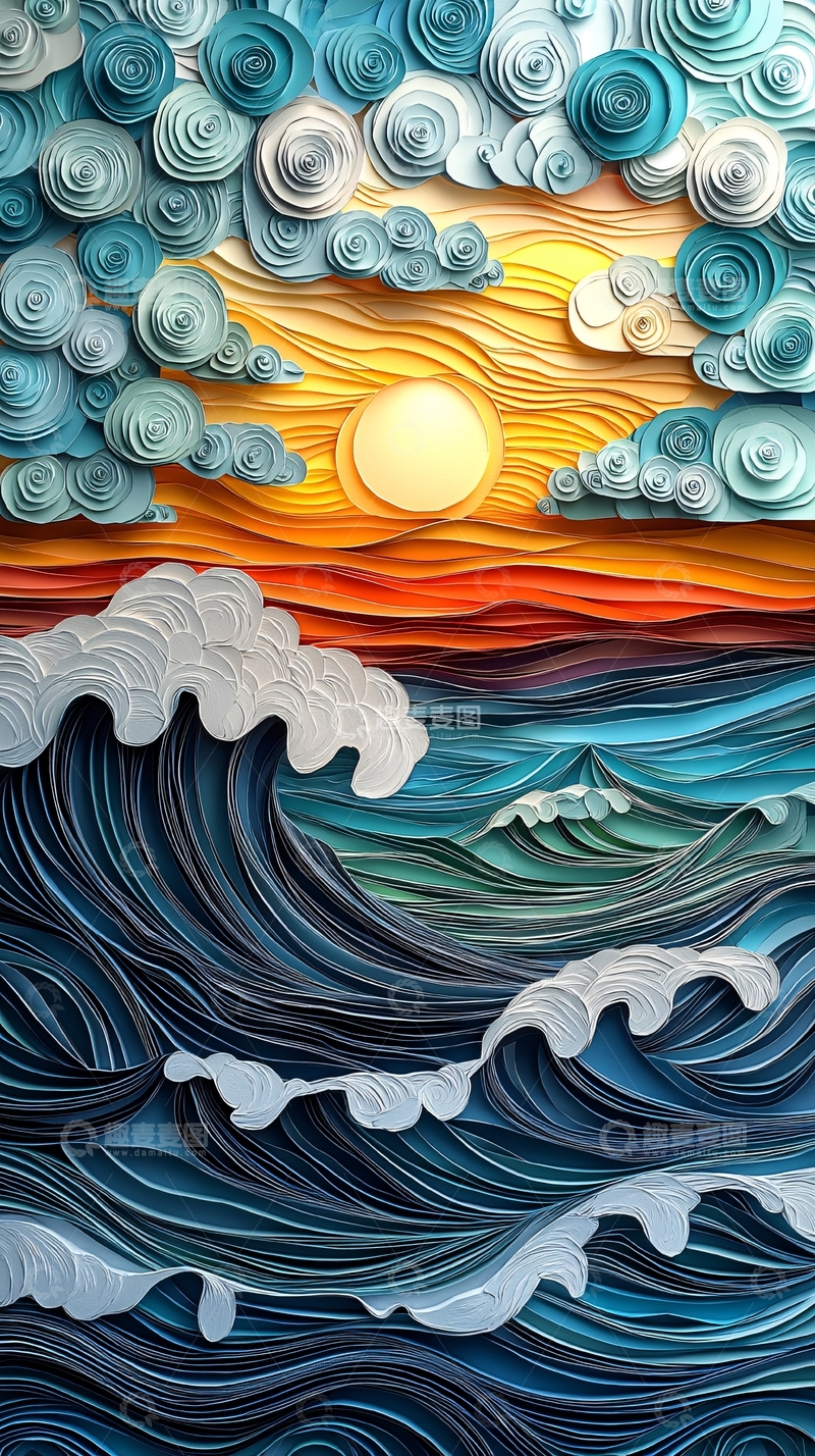 高清大图下载【趣麦麦图】纸艺日落海景