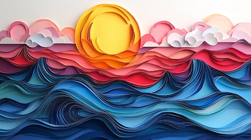 纸艺日落海景图
