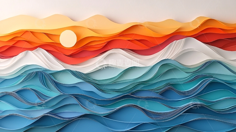 高清大图下载【趣麦麦图】纸艺日落海景