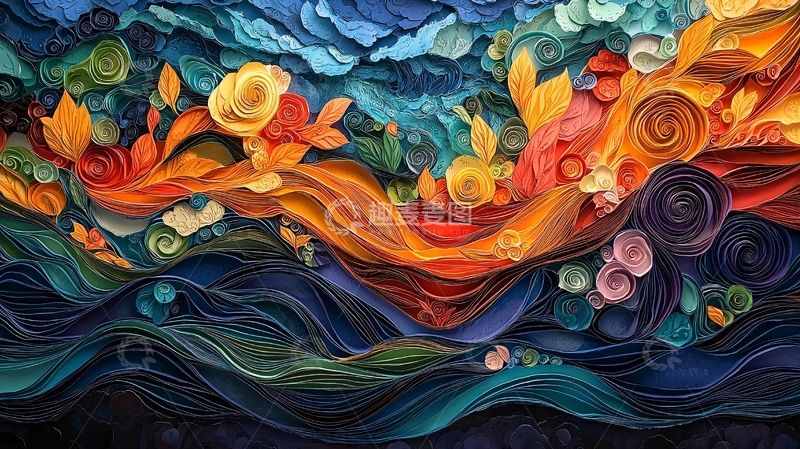 高清大图下载【趣麦麦图】抽象艺术纸卷花卉