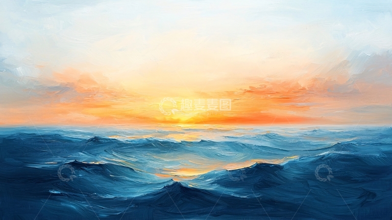 高清大图下载【趣麦麦图】海面日出景色绘画作品