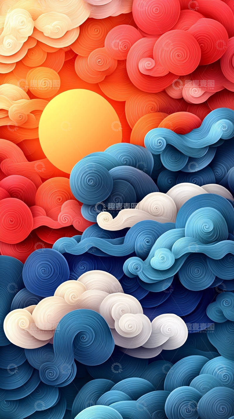 高清大图下载【趣麦麦图】-梦幻云彩太阳唯美背景