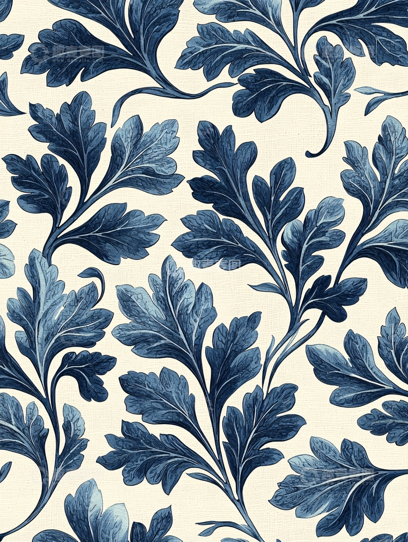 高清大图下载【趣麦麦图】蓝色植物蔓藤纹样