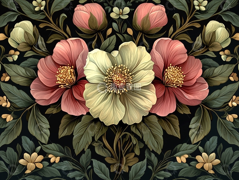 高清大图下载【趣麦麦图】粉色花朵对称排列