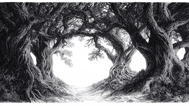 高清大图下载【趣麦麦图】黑暗森林小路素描