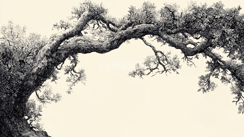 高清大图下载【趣麦麦图】古老树木的黑白手绘