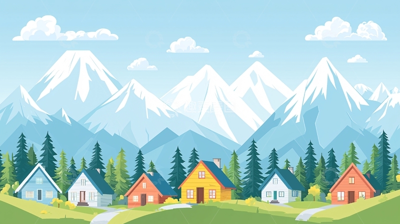 高清大图下载【趣麦麦图】山脚下的彩色小屋