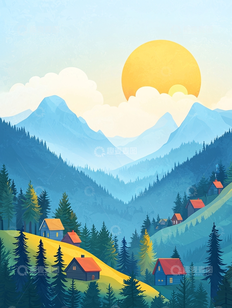 高清大图下载【趣麦麦图】山间小屋的宁静清晨