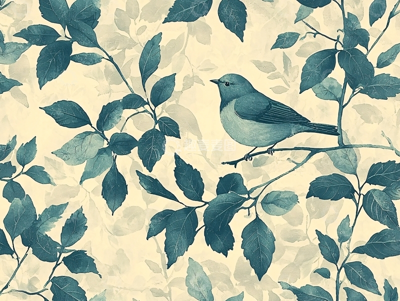 高清大图下载【趣麦麦图】蓝色小鸟栖息树枝