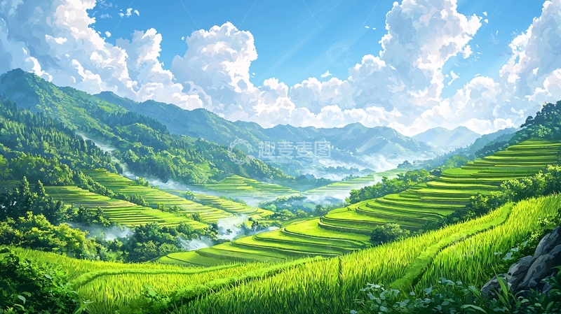 高清大图下载【趣麦麦图】绿色梯田风景如画