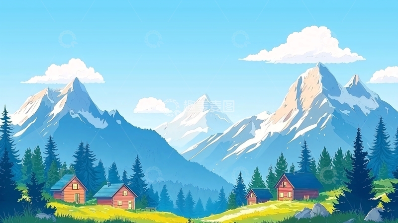 高清大图下载【趣麦麦图】卡通山水风景