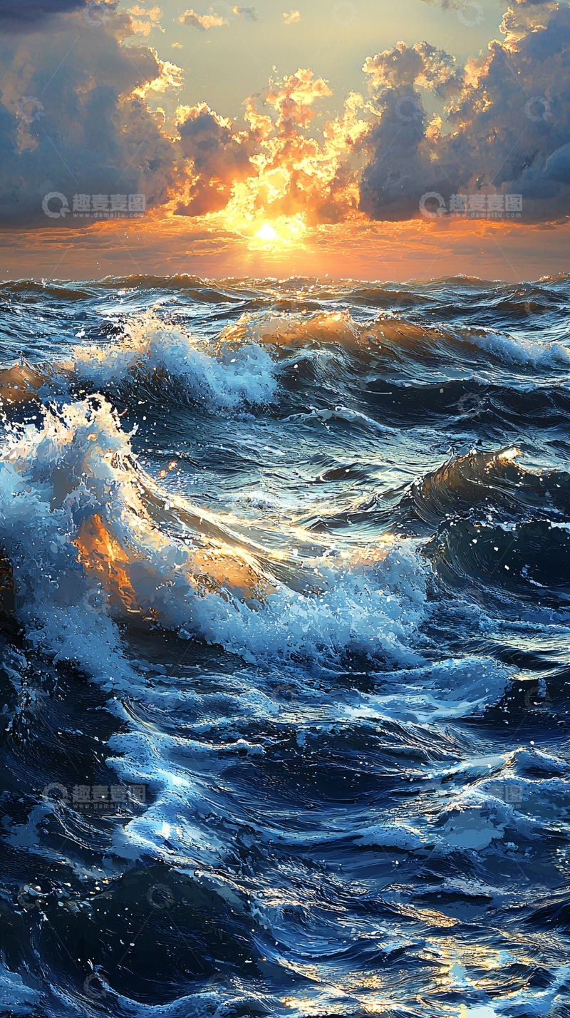 高清大图下载【趣麦麦图】壮丽海景日落时分