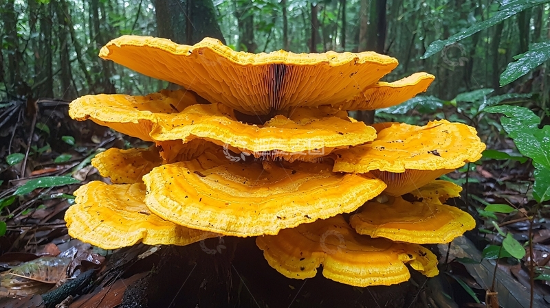 高清大图下载【趣麦麦图】森林中明亮的黄色蘑菇