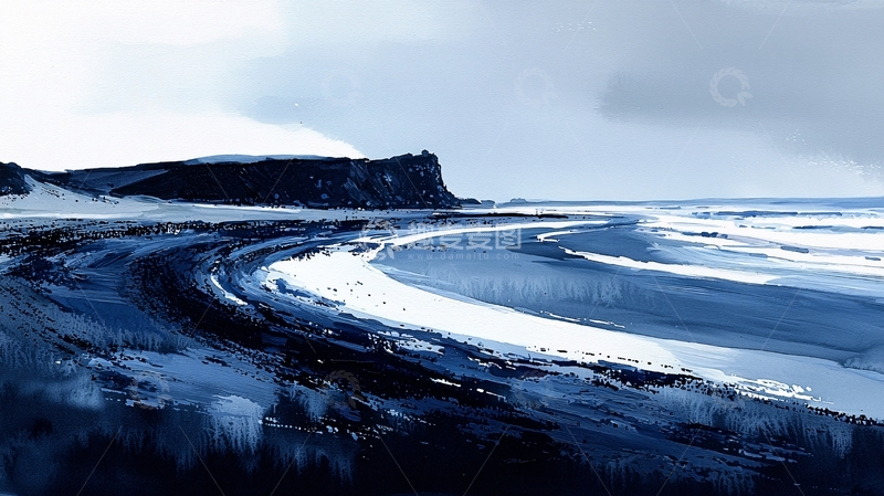 高清大图下载【趣麦麦图】冰岛黑沙滩的冬季景象