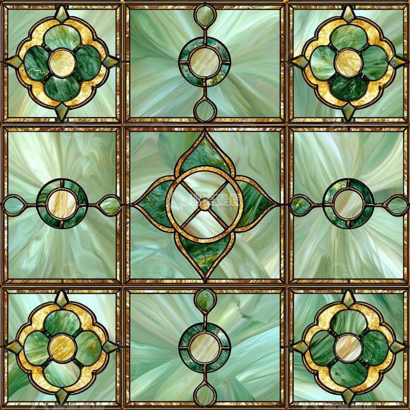 高清大图下载【趣麦麦图】绿色花卉对称图案