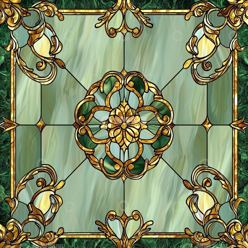 高清大图下载【趣麦麦图】复古花纹玻璃天花板