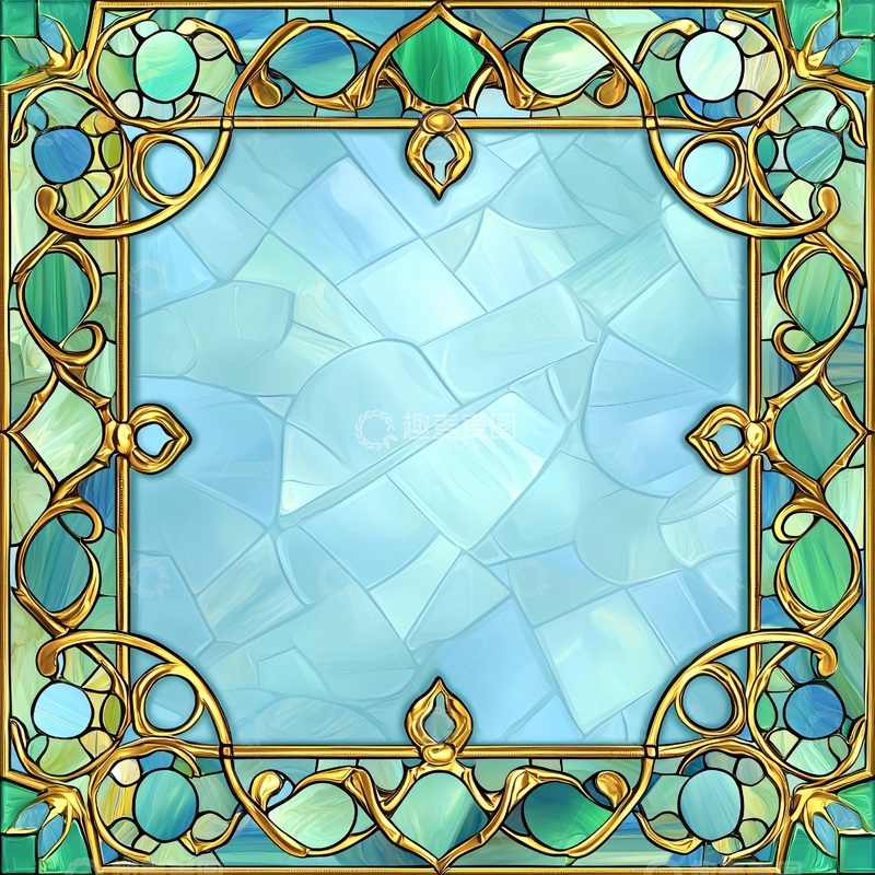 高清大图下载【趣麦麦图】蓝色绿色金色边框