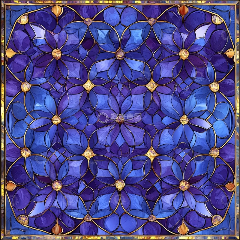 高清大图下载【趣麦麦图】蓝色花朵对称图案