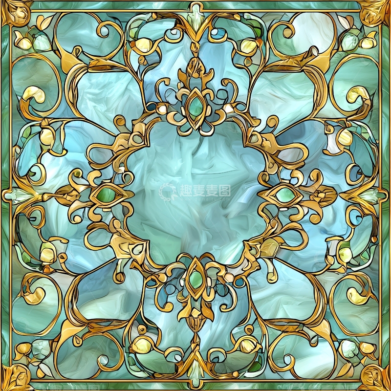 高清大图下载【趣麦麦图】华丽的蓝绿色和金色装饰图案