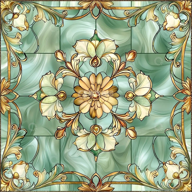 高清大图下载【趣麦麦图】复古花卉图案的彩色玻璃